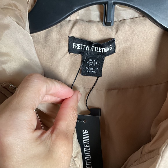 PrettyLittleThing Stone Peach Skin Diamond Quilted Puffer Jacket NWT Oversized 2 - Picture 5 of 7